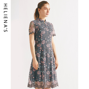 海兰丝新中式气质复古连衣裙 高级感蕾丝旗袍裙连衣裙夏季裙子