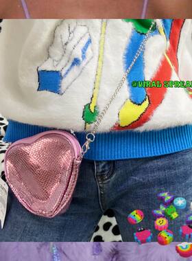 VIRAL SPREAD 90s复古闪闪鳞片mini爱心长链条斜挎包 链条可拆卸