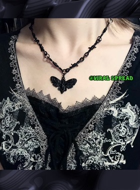 合金荆棘链条哥特项链飞蛾暗黑