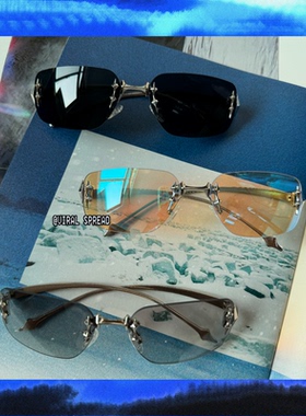 VIRAL SPREAD 欧美先锋时尚个性无框金属镶嵌墨镜千禧辣妹搭配