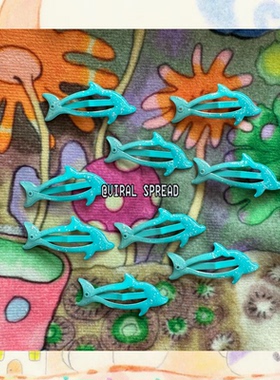 VIRAL SPREAD 夏日沙滩海的女儿y2k辣妹滴胶蓝色海豚可爱发夹bb夹