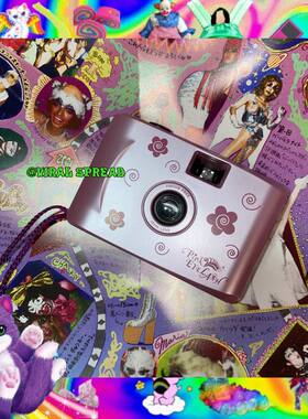 VIRAL SPREAD 90s复古土酷仿真照相机紫粉色小花拍照道具相机包邮