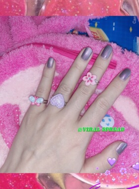 VIRAL SPREAD 出口单童趣复古小指戒指小花蝴蝶爱心可爱戒指套装