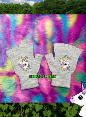 VIRAL SPREAD Y2K复古卡通可爱闪闪独角兽五指半指手套包邮