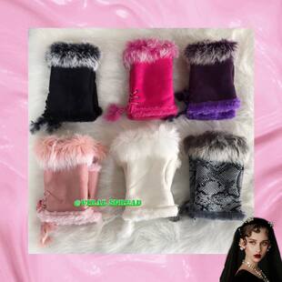 VIRAL SPREAD 呵护你的小手纯色豹纹半指毛绒辣妹古早味手套包邮