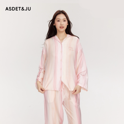 天丝棉女翻领长袖长裤睡衣家居服