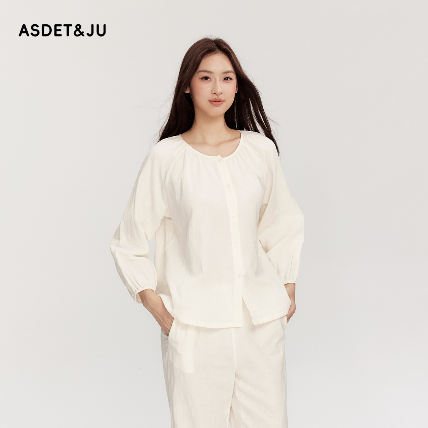 甜美可爱圆领长袖女睡衣家居服套