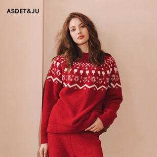 娅茜睡衣女2025冬女士红色半边绒长袖长裤保暖家居服套装