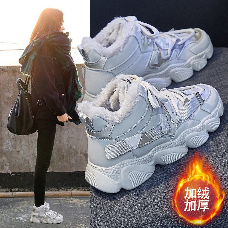 ins韩版新款加绒老爹鞋女2025