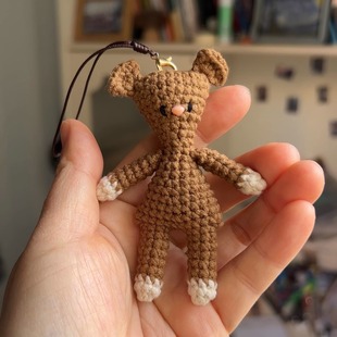 【成品】憨豆先生的泰迪熊小号手工纯棉毛线钩织手机包挂饰钥匙扣