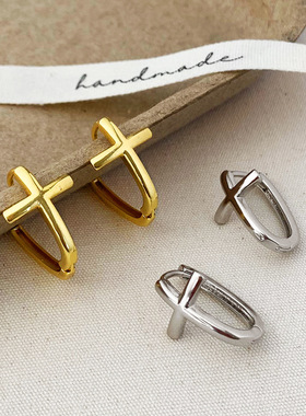 跨境简约精致个性设计感十字架耳扣日常百搭轻奢气质高级感耳饰女