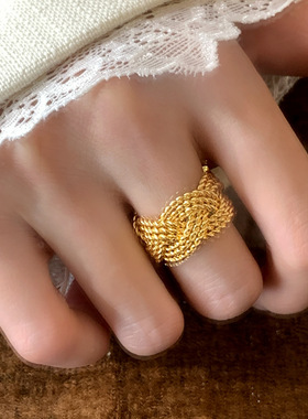 轻奢高级感时尚百搭麻花开口可调节戒指小众设计感个性气质手饰女