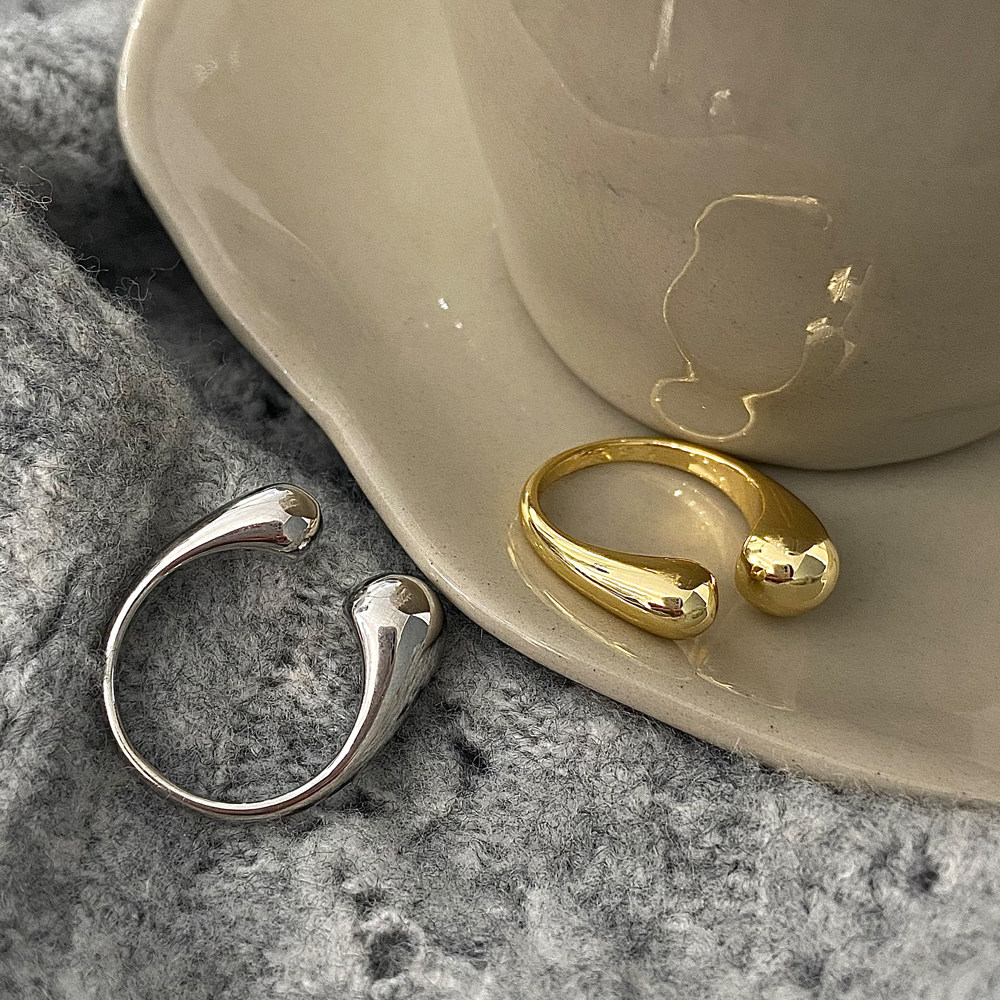 韩国东大门球球开口戒指女小众冷淡简约气质百搭金属戒指铜镀真金