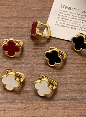 黑色幸运花小巧精致耳扣爆款时尚百搭高级感耳环气质简约通勤耳饰