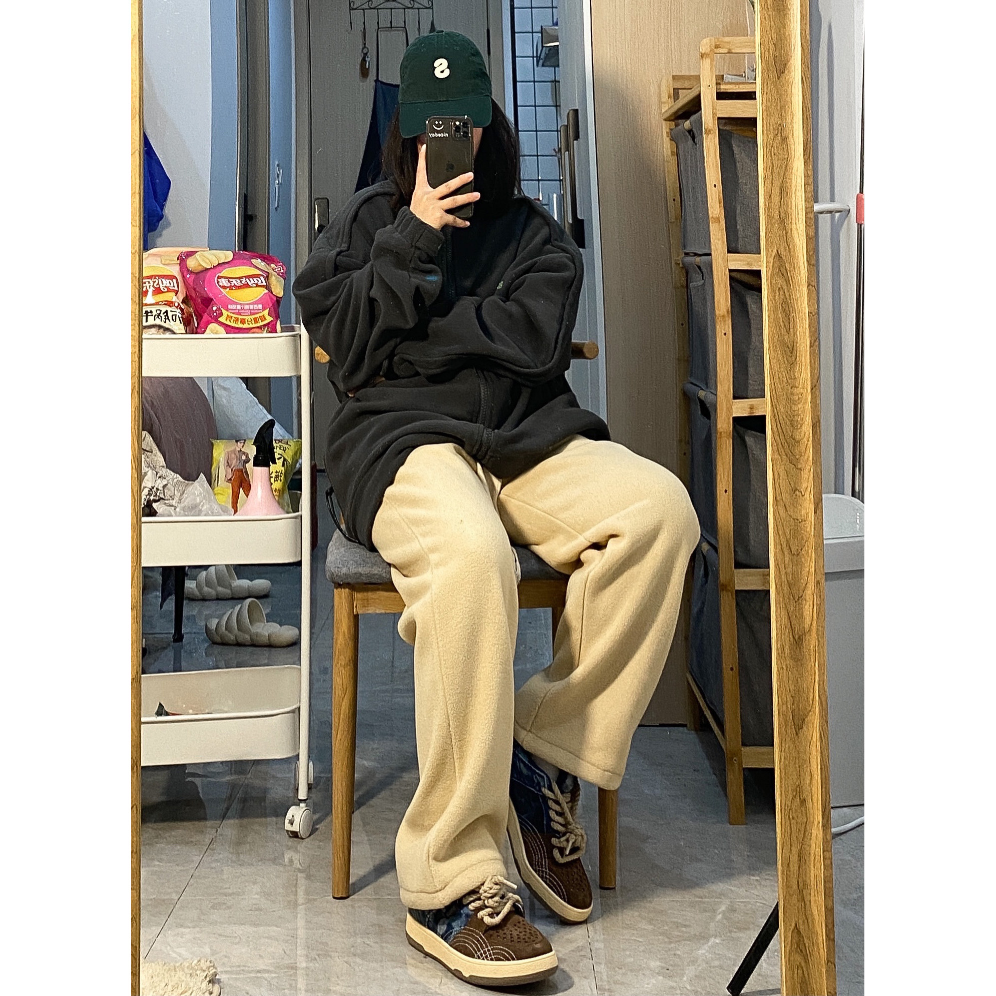 Z61*P55特冬新品加厚保暖摇粒绒纯色休闲裤直筒宽松情侣女裤,女装休闲裤,电商A007-3