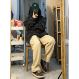 Z61*P55特冬新品加厚保暖摇粒绒纯色休闲裤直筒宽松情侣女裤，女装休闲裤，电商A007-3