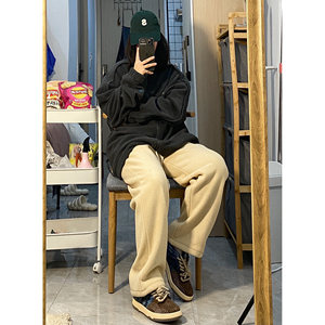 Z61*P55特 冬新品加厚保暖摇粒绒纯色休闲裤直筒宽松情侣女裤图片