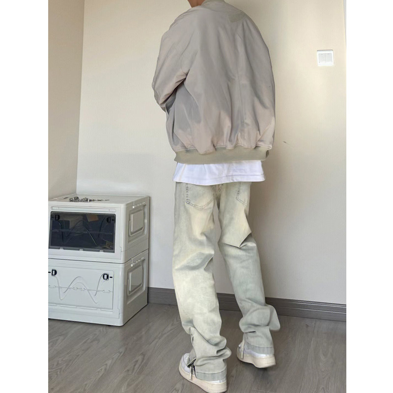 OK01*P58~水洗做旧黄泥染牛仔裤男美式复古hiphop高街宽松vibe,男装牛仔裤,电商A007-3