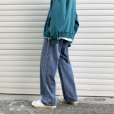 WH37*P50【现货】春季港风新品男士直筒宽松拖地阔腿牛仔裤，男装牛仔裤，电商A007-3