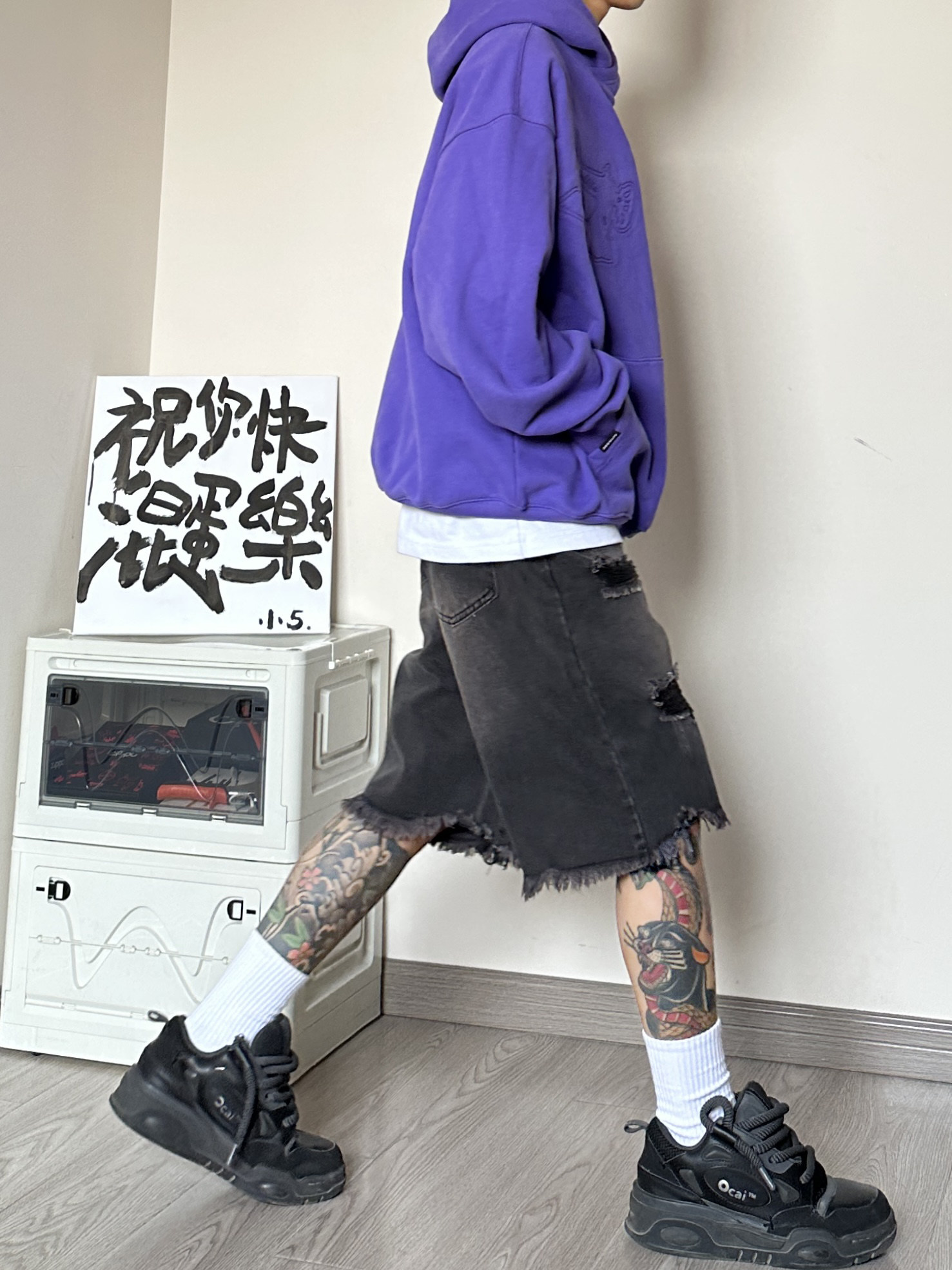 WH92*P48严选直播品质夏破洞水洗牛仔直筒宽松五分裤休闲短裤男,男装牛仔裤,电商A007-3