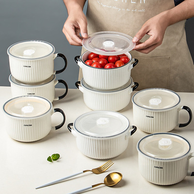 墨色陶瓷保鲜盒可微波炉加热食品级冰箱专用保鲜碗密封碗套装带盖