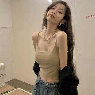 打底带胸垫超火网红无袖 港风小吊带背心女内搭春季 甜辣妹上衣