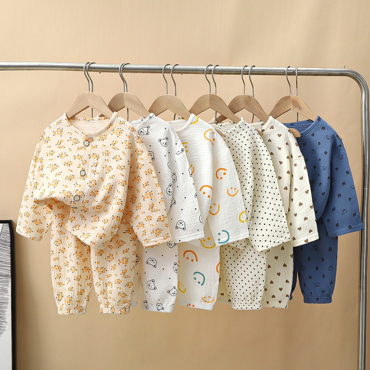 儿童棉纱布睡衣套装夏季薄款宝宝长袖空调服男童女童家居服夏装