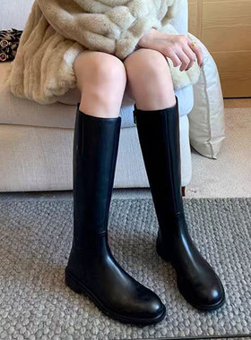 圆头显瘦低跟长靴女高筒骑士靴女