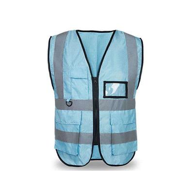 F831防静电浅蓝色多口袋浅蓝色防静电反光背心施工防护安全反