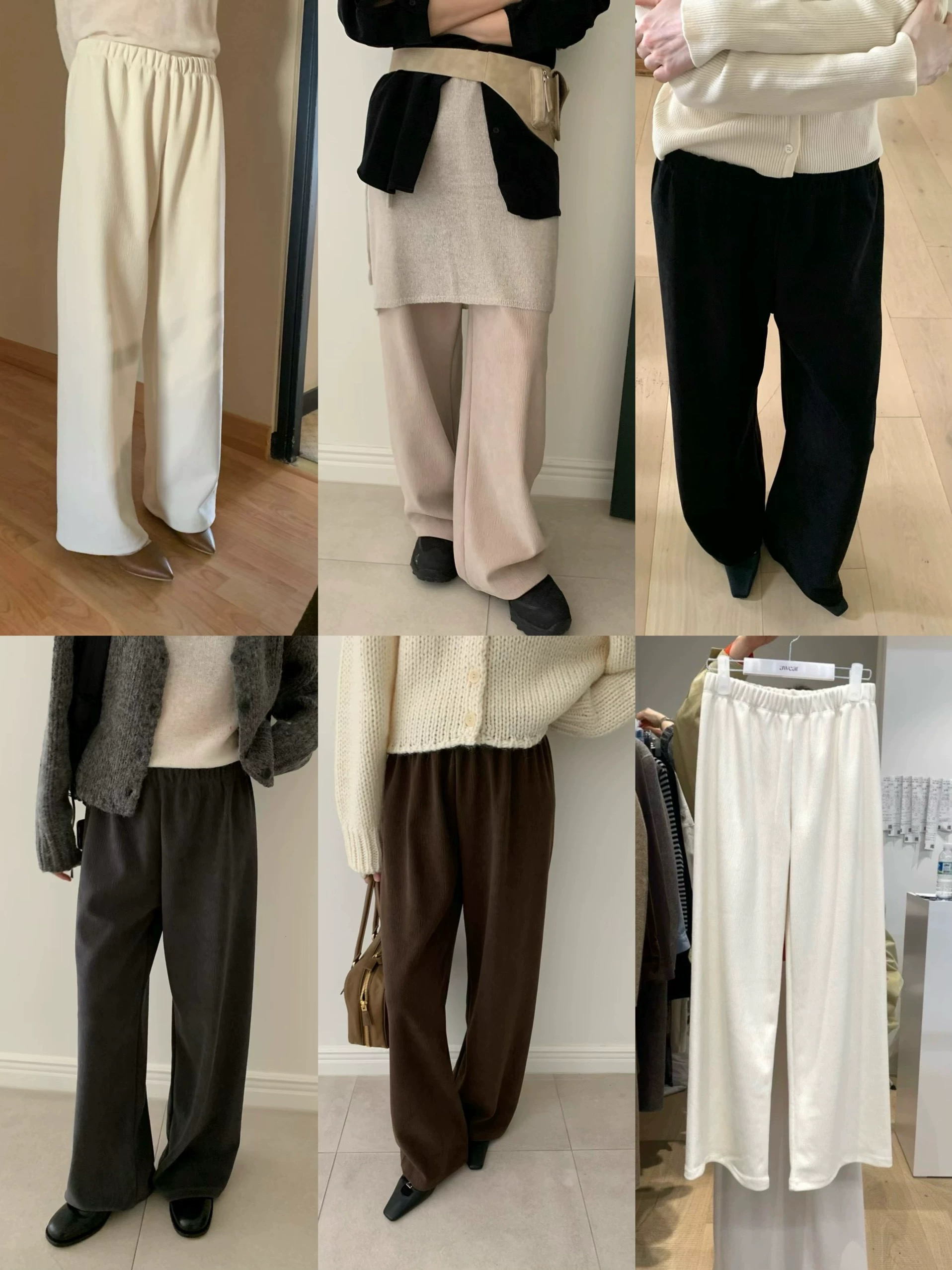 现货awear韩国东大门女2024秋冬百搭松紧腰直筒加绒灯芯绒休闲裤