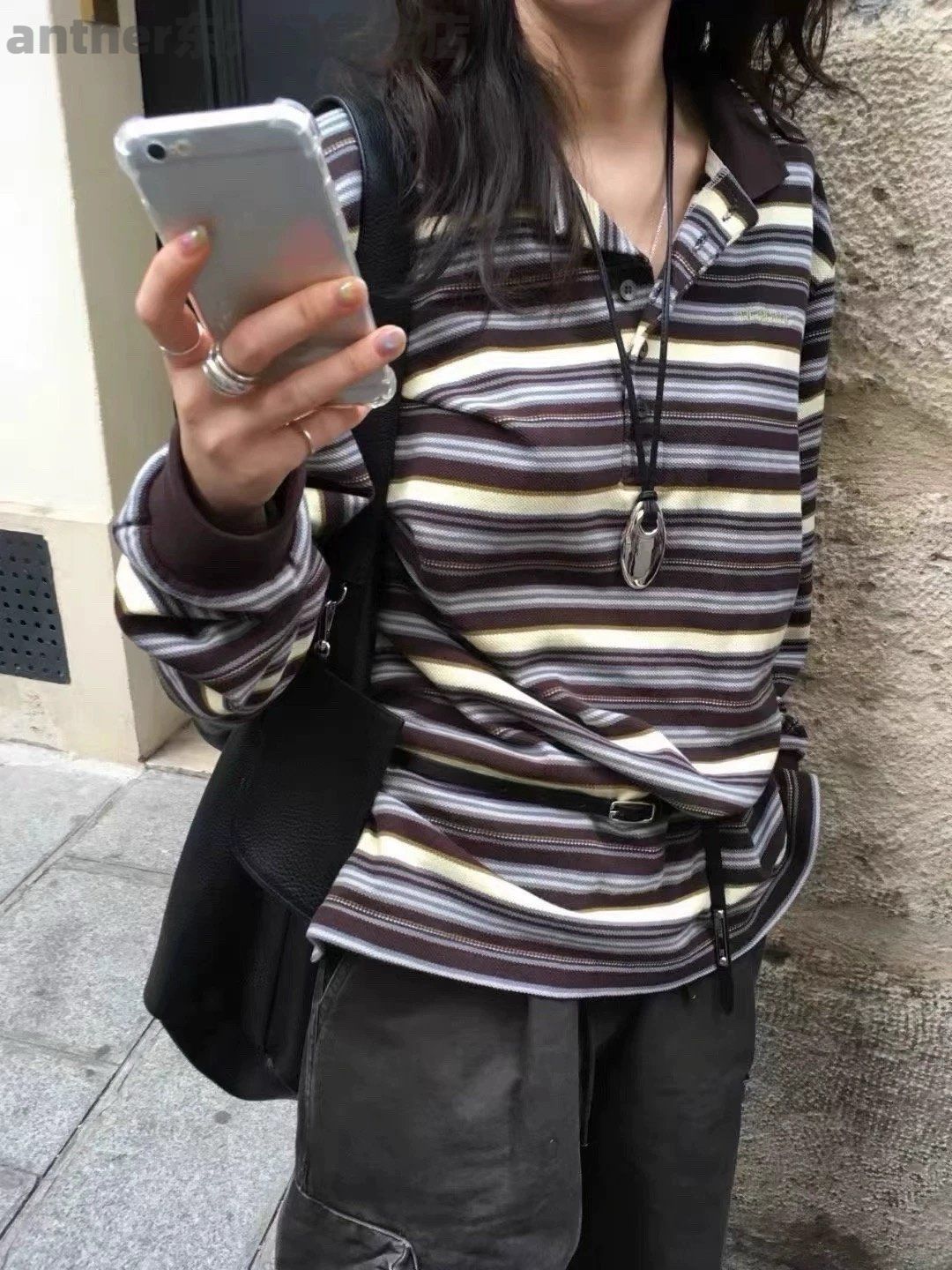 breathe韩国2025秋季新款时尚百搭宽松休闲条纹长袖T恤