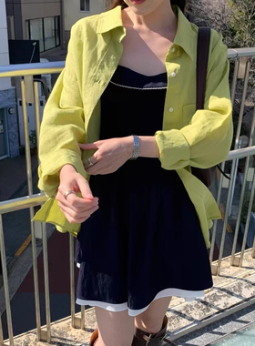 现riveroom韩国2025夏新款时尚百搭纯色简约多色翻领净版长袖衬衫