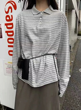 现货mohhe韩国东大门2026春季新款女装条纹长袖T恤女上衣