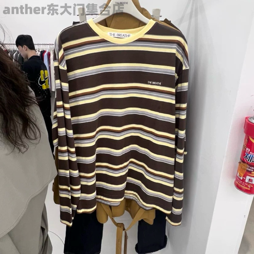 breathe现韩国2025秋季新款时尚百搭宽松休闲条纹长袖T恤