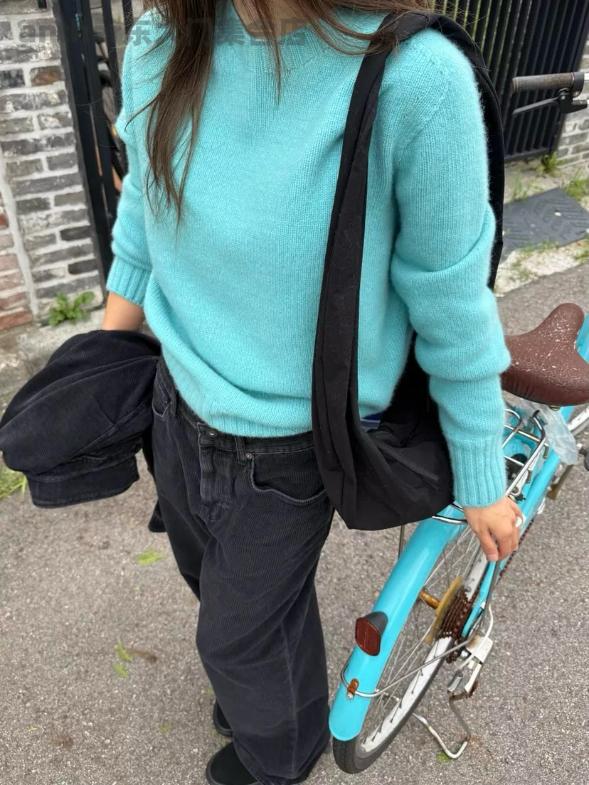 river韩国东大门2025秋季百搭羊毛羊绒宽松休闲圆领长袖针织衫