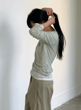 现韩国东大门2025春款object时尚百搭圆领打底百搭长袖T恤