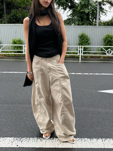 现meng韩国东大门2026夏季新款百搭纯色宽松休闲裤女