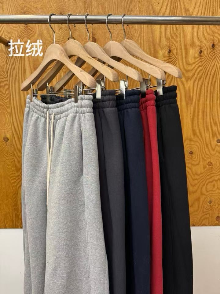 project韩国东大门2025冬季休闲松紧腰抽绳直筒加绒慵懒风卫裤
