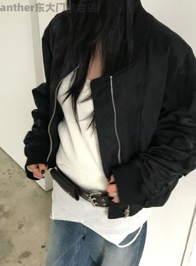 pado韩国东大门2025秋季新款拉链褶皱棒球服工装夹克外套女