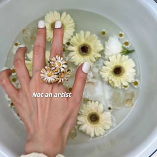 韩系ins风艺术家系列手工金属3朵小邹菊戒指花卉设计师可调节指环