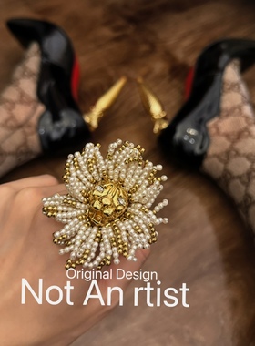 vintage复刻高级手工坊小香风重工钉珠宝石狮子戒指可调节指环