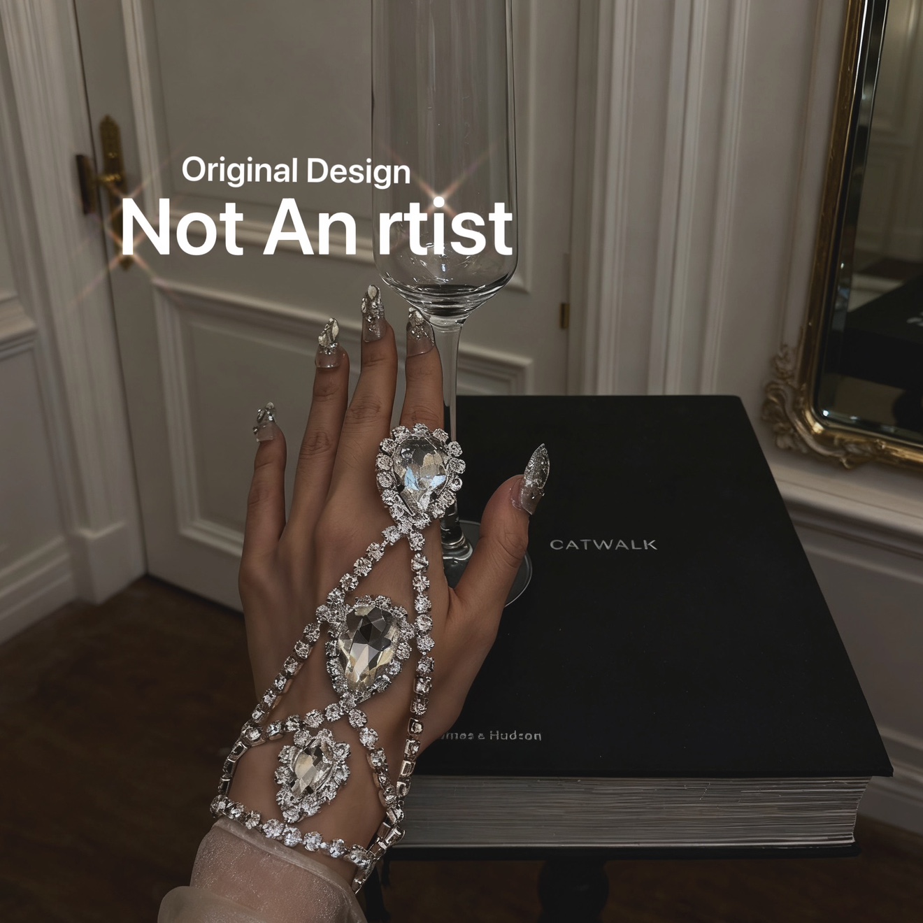 vintage复刻欧美复古小众设计感夸张水滴吊坠手链戒指一体首饰链