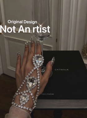 vintage复刻欧美复古小众设计感夸张水滴吊坠手链戒指一体首饰链