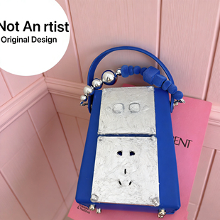 克莱因蓝银撞色插座包 手拎包斜挎迷你女包 原创小众设计个性