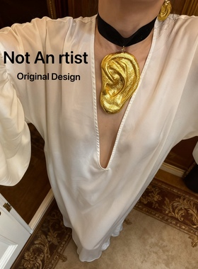 原创大胆造型设计人体艺术美学 五官元素金耳朵吊坠项链丝绒项圈