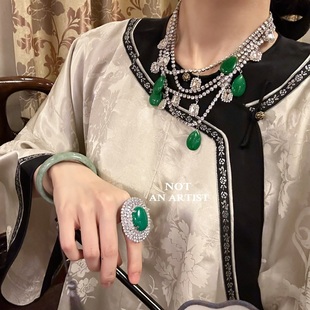 当代艺术家改造新中风多层叠戴满钻项链水钻玉石搭配轻奢名媛颈链