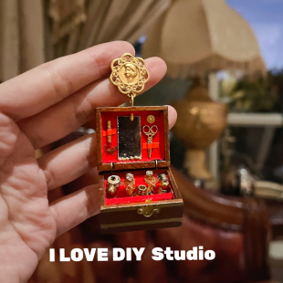 vintage精致西洋古董木制高级首饰盒造型耳环耳饰巴洛克风格 胸针