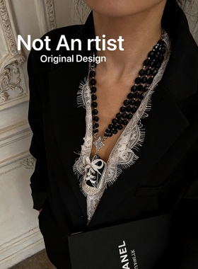 原创帆布鞋哥特风黑色串珠项链多层叠戴毛衣链高级感小众锁骨链