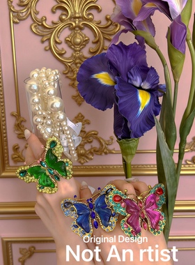 梦幻花园油画风格手工制作彩色果冻仿真琉璃宝石蝴蝶戒指宴会百搭