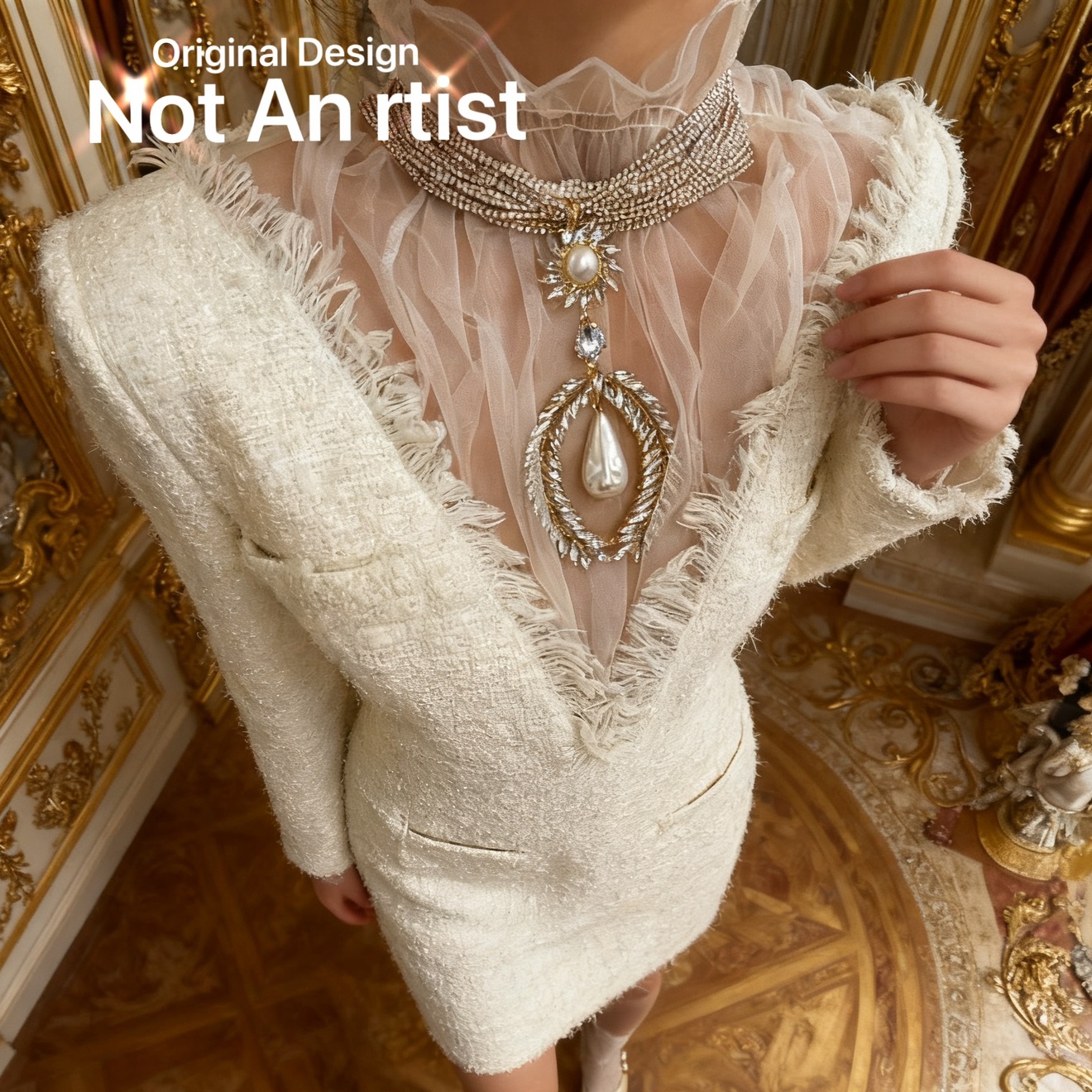 vintage复刻小众设计感夸张水钻珍珠吊坠法式巴洛克珍珠满钻项链